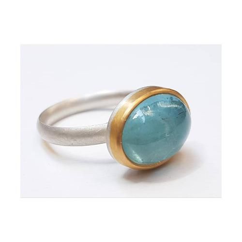 Silver and yellow gold ring with aquamarine