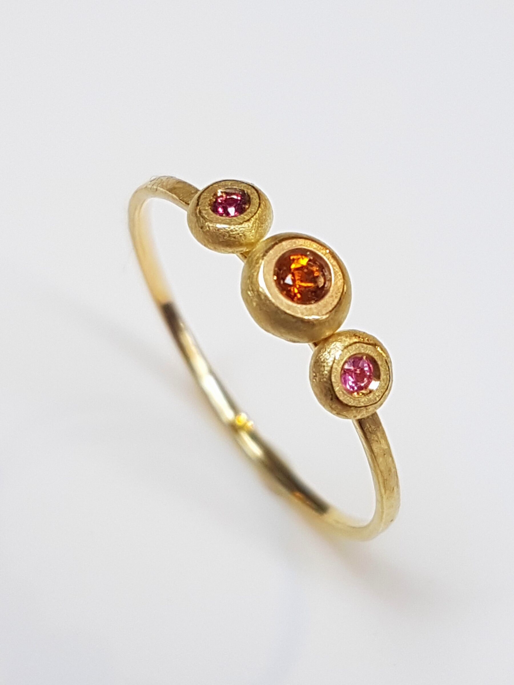 Ring 18ct Fairmined gold with ethically sourced Ruby, Garnet and Citrine