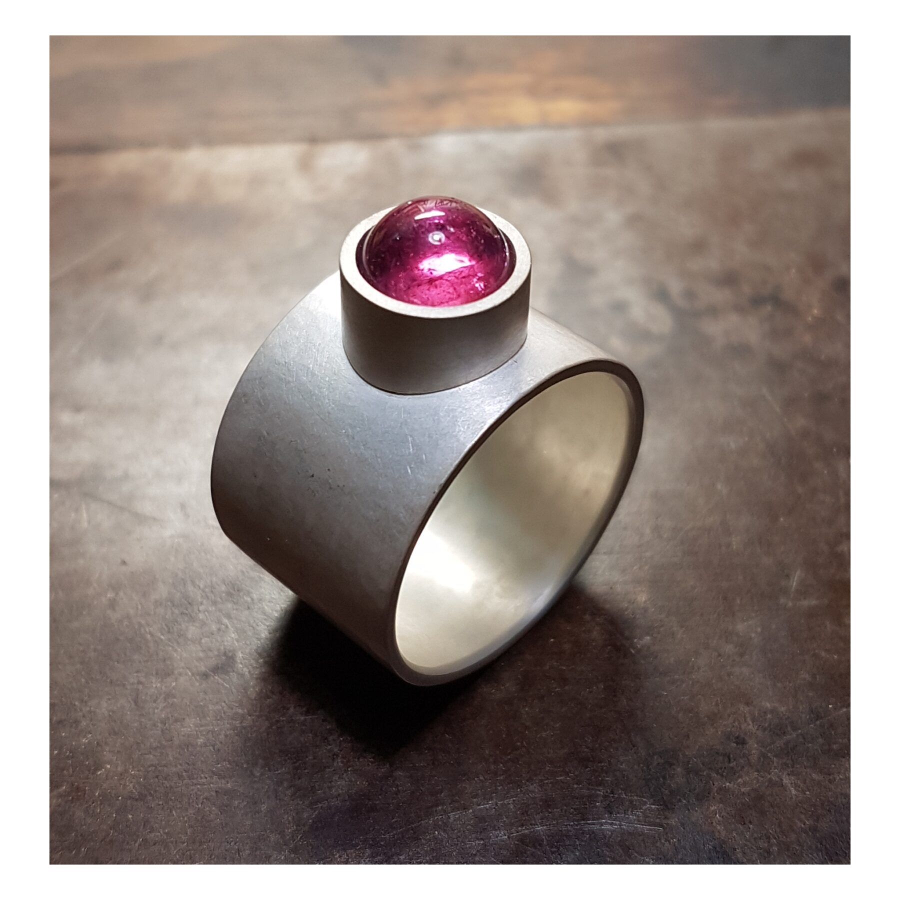 Fairmined silver ring with pink tourmaline, one of a kind