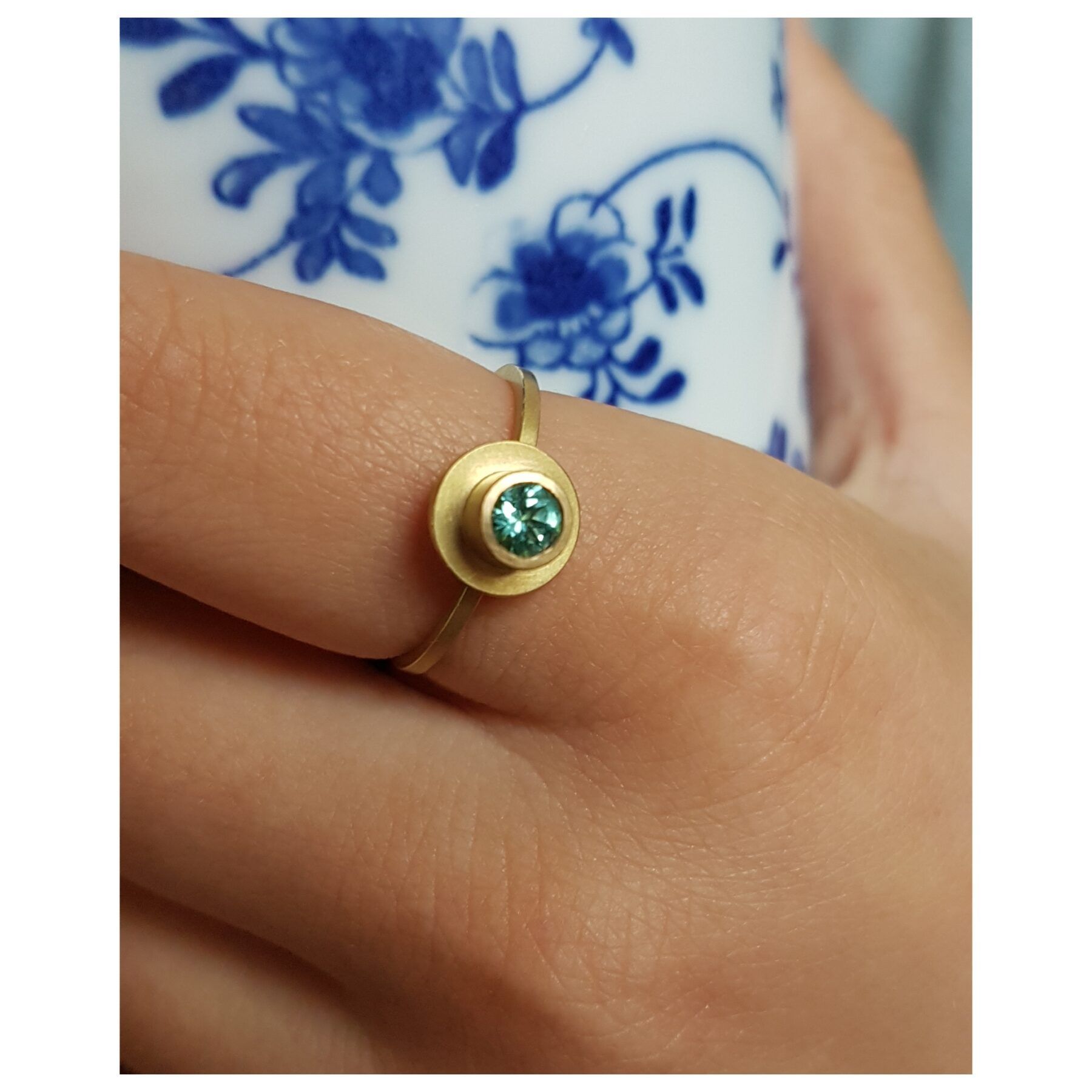 18 ct Fairmined gold ring with ethically sourced "Seafoam"- Tourmaline