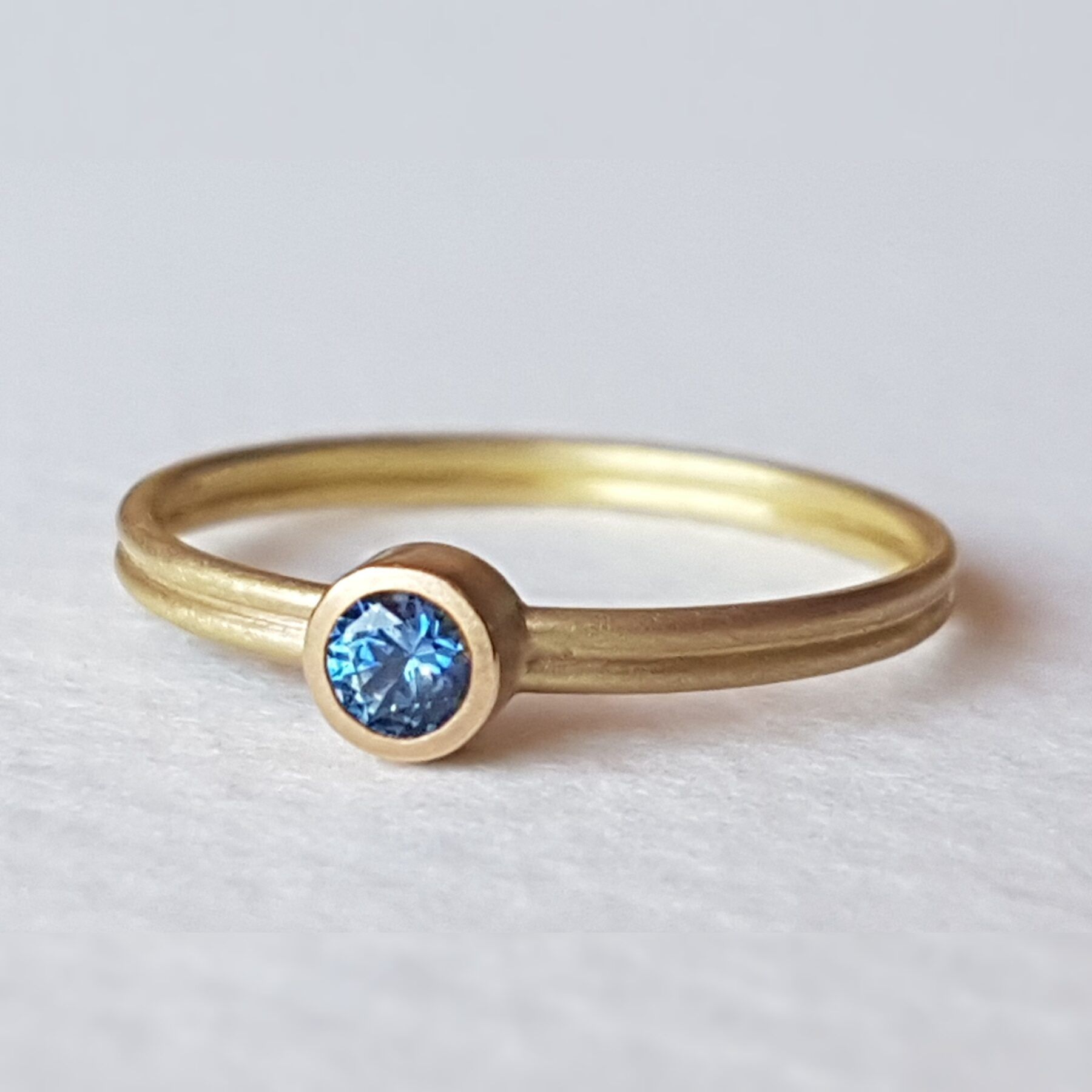 18 ct Fairmined gold ring with ethically sourced  blue sapphire, one-of-a-kind