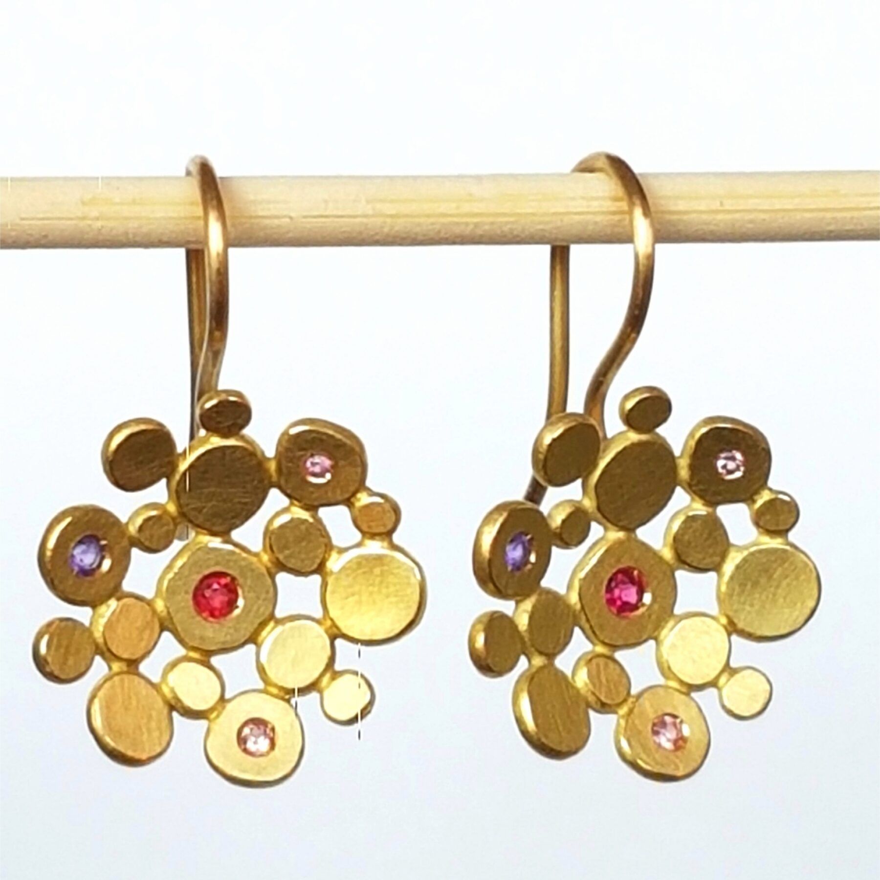 Earrings, 18ct Fairmined gold with ethically sourced gemstones